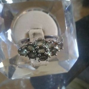 925 Sterling Silver green Sapphire Cluster Ring